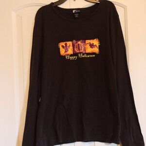 Holiday Editions Black Long Sleeve Happy Halloween Tee 100% Cotton Seasonal